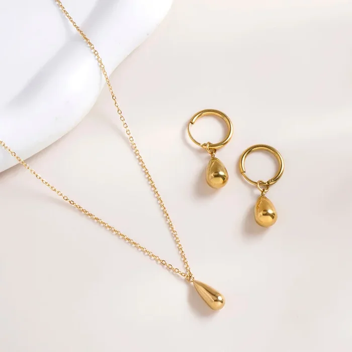 Thin Drop Necklace & Waterdrop Hoop Earrings Combo Set
