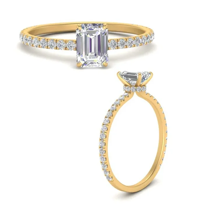 Three Fourth Emerald Diamond Under Halo Ring