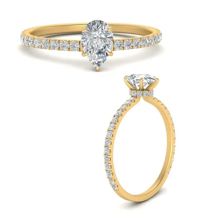 Three Fourth Pear Cut Under Halo Ring