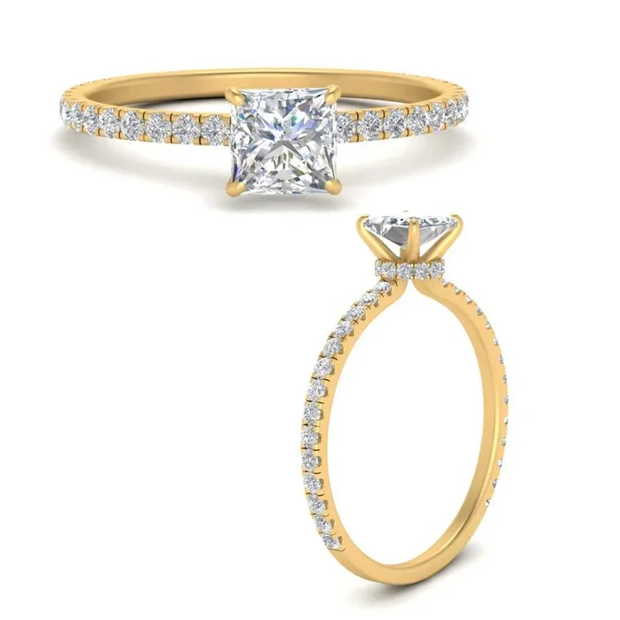Three Fourth Princess Cut Under Halo Ring