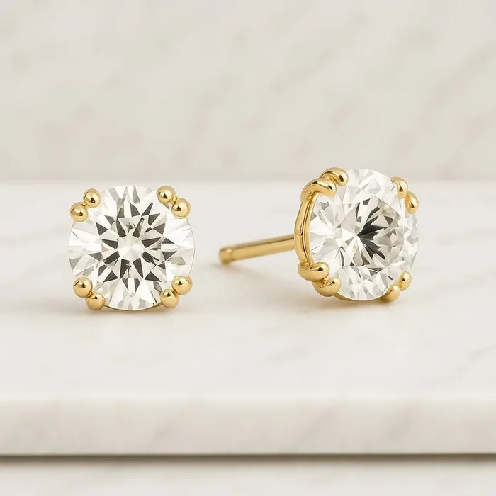 Three Prong Set Round Cut Lab Grown Diamond Stud Earrings