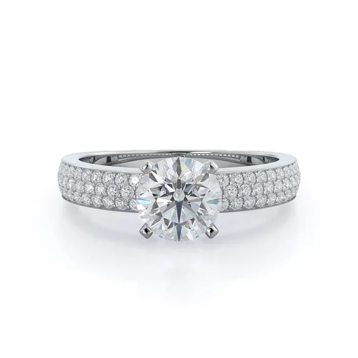 Three Row Micro Pave Diamond Engagement Ring