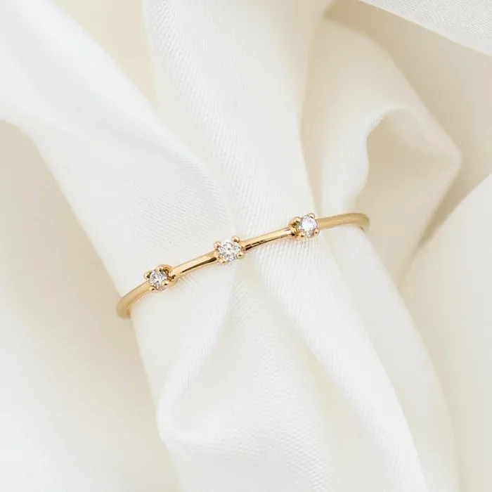 Three Stone Diamond Ring 14k Gold – Estelle