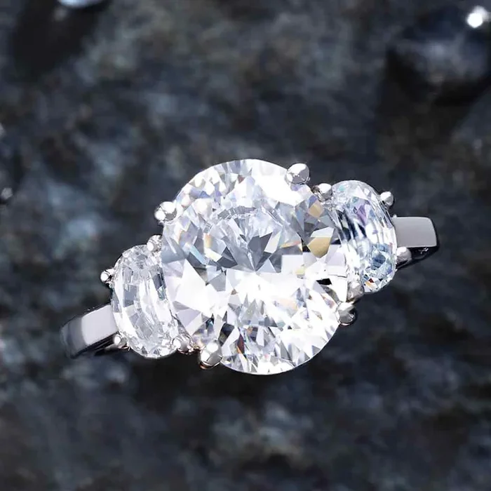 Three-Stone Halfmoon Engagement Ring