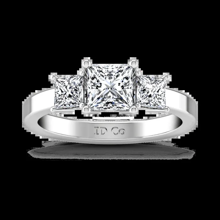 Three Stone Princess Cut Diamond Engagement Ring Alana 14K White Gold