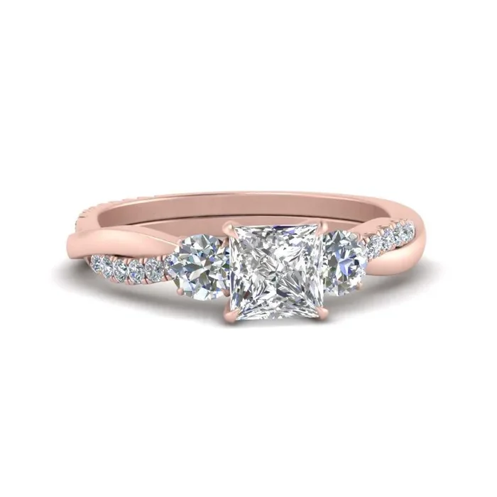 Three Stone Princess Cut Twisted Vine Diamond Ring