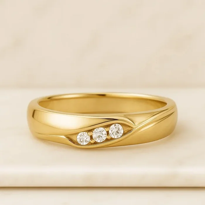 Three Stone Round Diamond Wedding Band