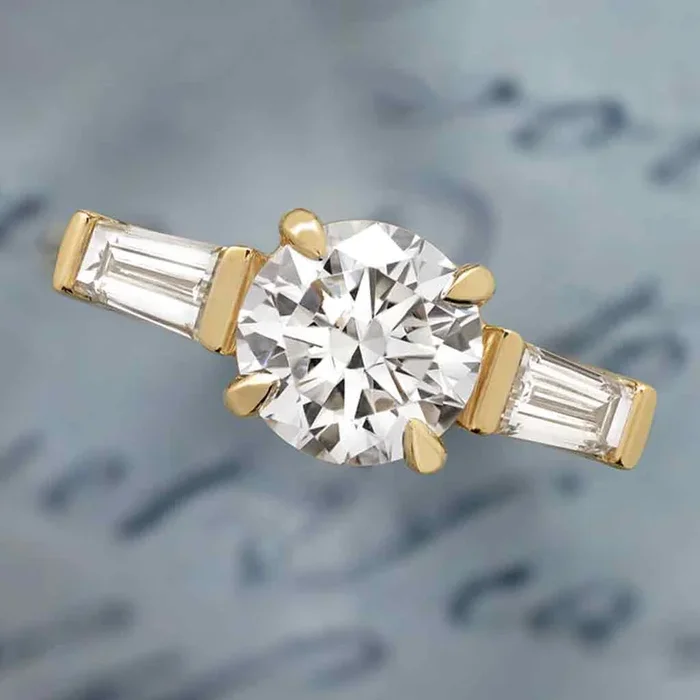 Three-Stone Setting with Baguette-Cut Side Stones