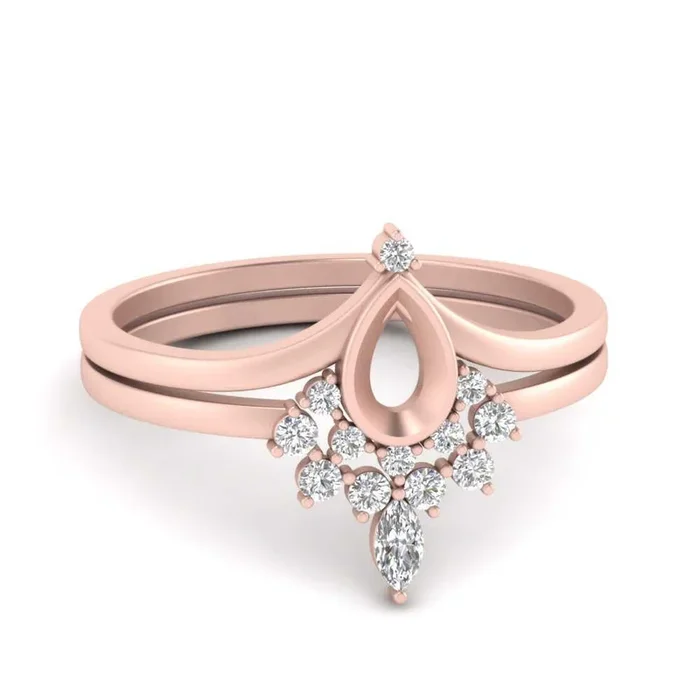 Tiara Pear Bezel Semi Mount Ring Set