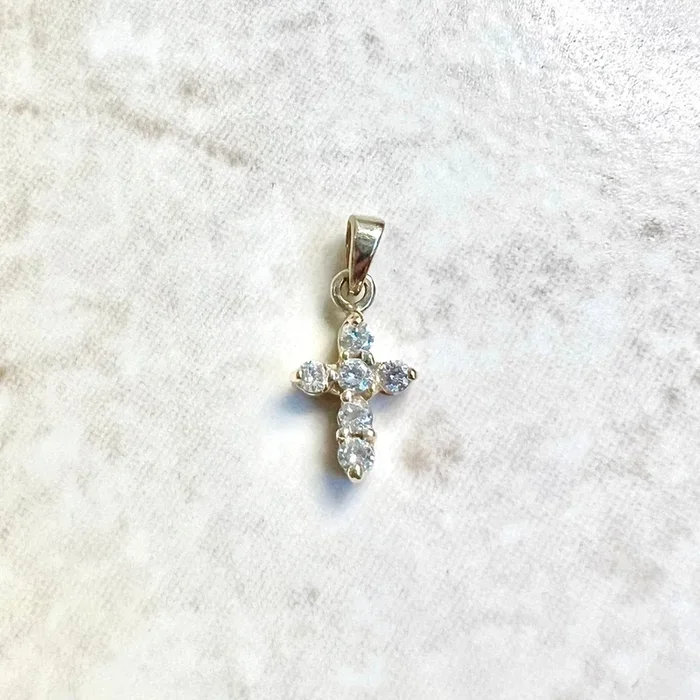 Tiny 14 Karat Yellow Gold 0.14 Carat Diamond Cross Pendant