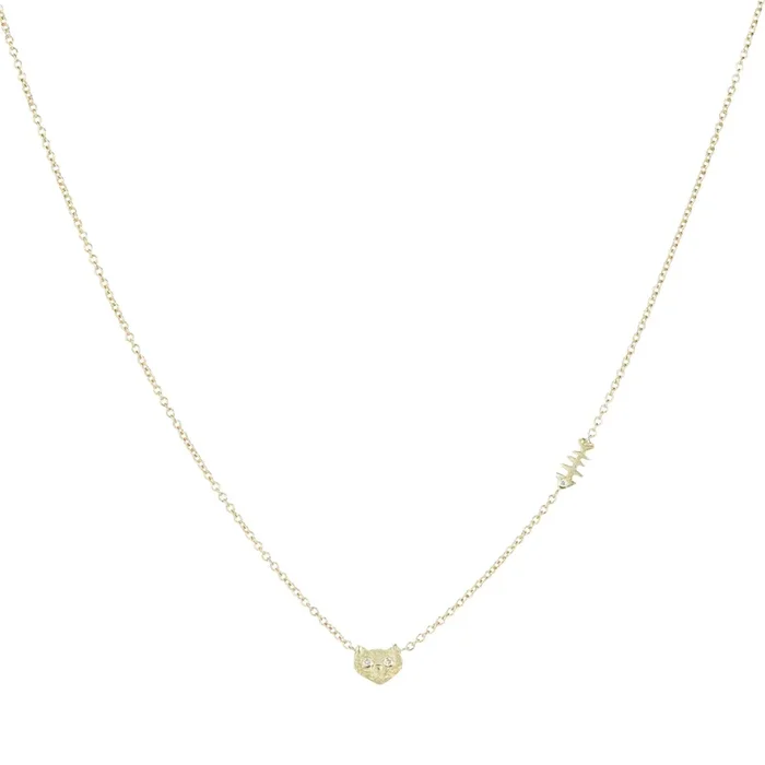 Tiny Cat and Fish Bone Necklace