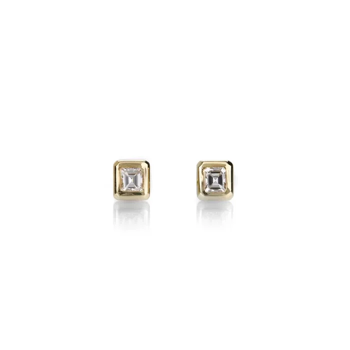 Tiny Emerald Cut Diamond Studs