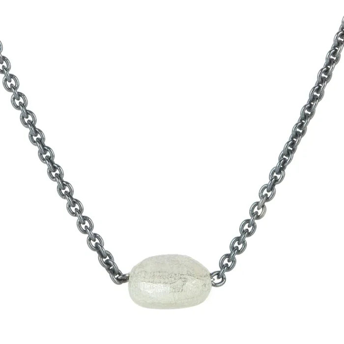 Tiny Silver Pebble Pendant Necklace