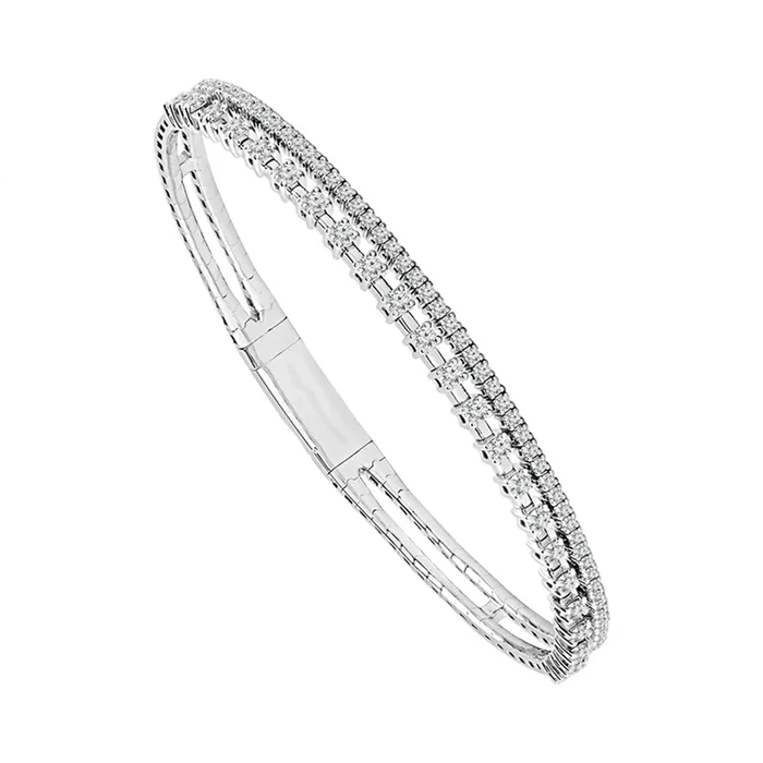Titanium And 14K White Gold Double Row Diamond Flexie Bracelet