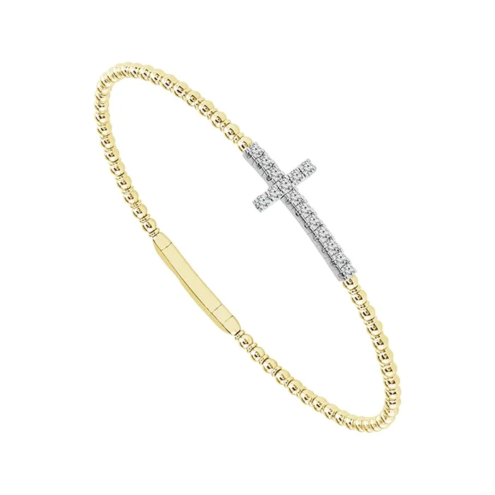 Titanium And 14K Yellow And White Gold Diamond Flexie Cross Bracelet
