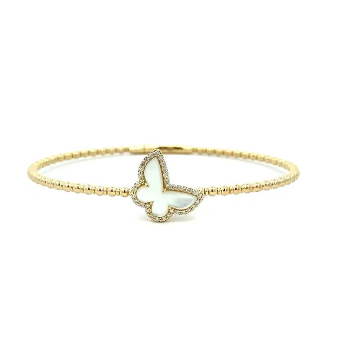 Titanium And 14K Yellow Gold Flexie Mother Of Pearl And Diamond Butterfly Bracelet