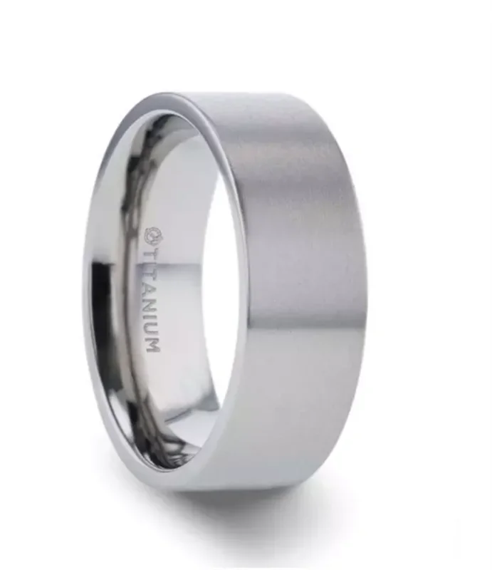 Titanium ‘Solar’ 8mm Flat Profile Brushed Finish Wedding Band