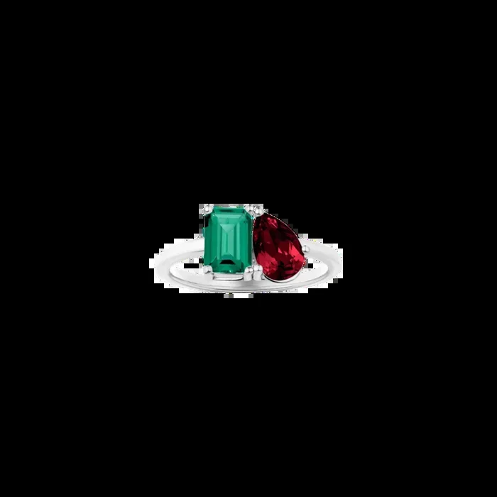 Toi et Moi Gemstone Classic Ring – Green Emerald & Garnet
