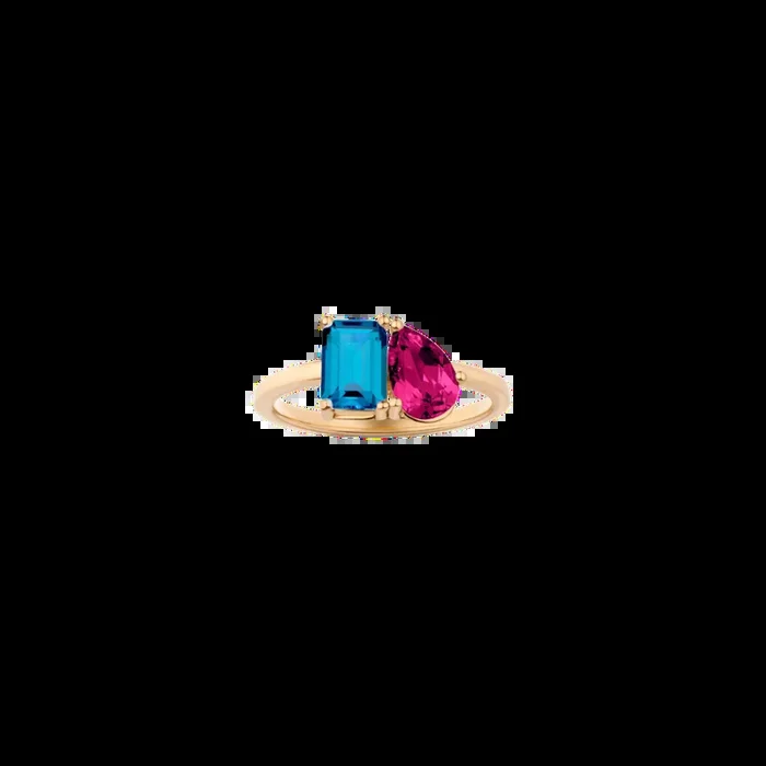Toi et Moi Gemstone Classic Ring – London Blue Topaz & Red Ruby
