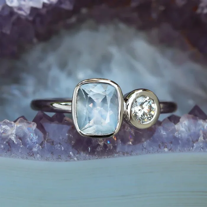 Toi Et Moi Lilac Montana Sapphire & Diamond Ring in 14k White Gold