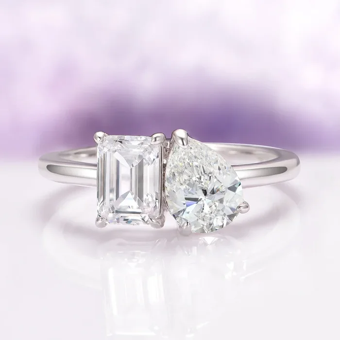 Toi Et Moi Simulated Diamond Engagement Ring in 925 Sterling Silver