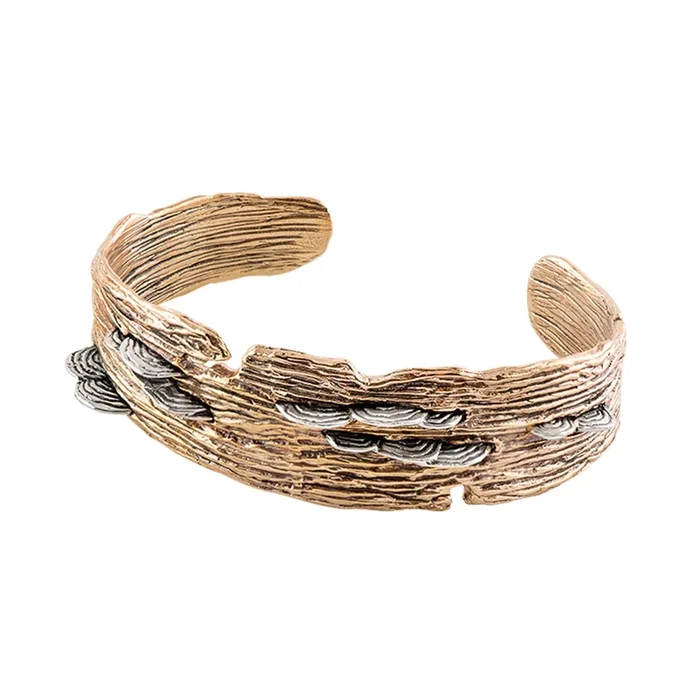 Top Shelf Fungi Cuff – Small – Bronze with Sterling Fungi