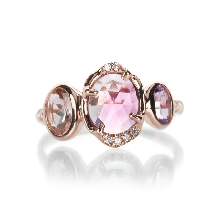 Tourmaline and Morganite Tri Iridescence Ring