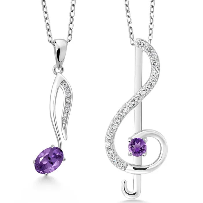 Treble Clef and Eighth Note 2 Pcs Music Pendant Necklace Jewelry Set For Women By Keren Hanan | 925 Sterling Silver | Oval 6X4MM | Round 3MM | With 18 Inch Chain