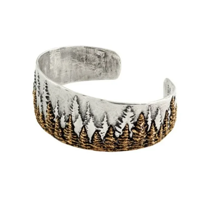 Treeline Cuff in Silver with Bronze – Narrow