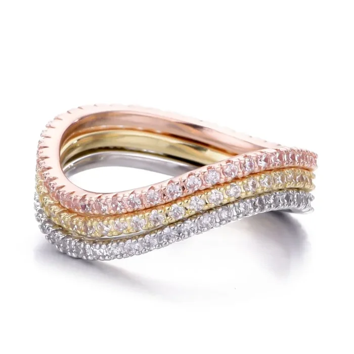 Tri-Color CZ Curved Eternity Band Nesting Set