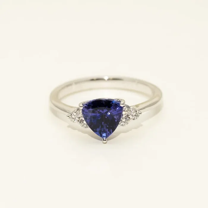 Trillion Cut Tanzanite Ring in 14kt White Gold With Diamonds (1/7ct tw)
