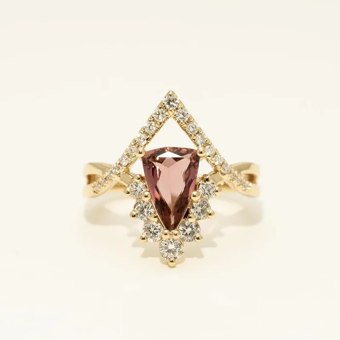 Trillion Maine Pink Tourmaline Ring in 14kt Yellow Gold with Diamonds (1/2ct tw)