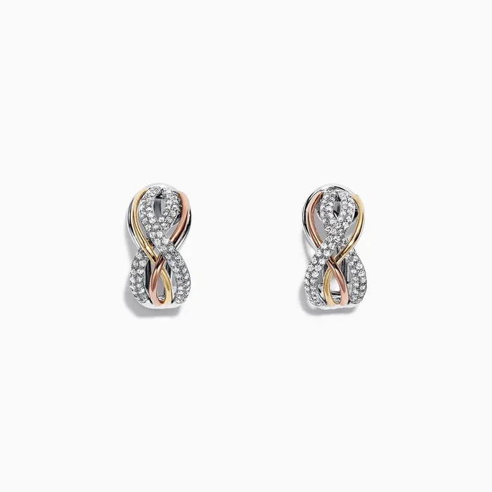 Trio 14K Tri Color Gold 1/2″ French Clip Diamond Earrings, 0.55 TCW