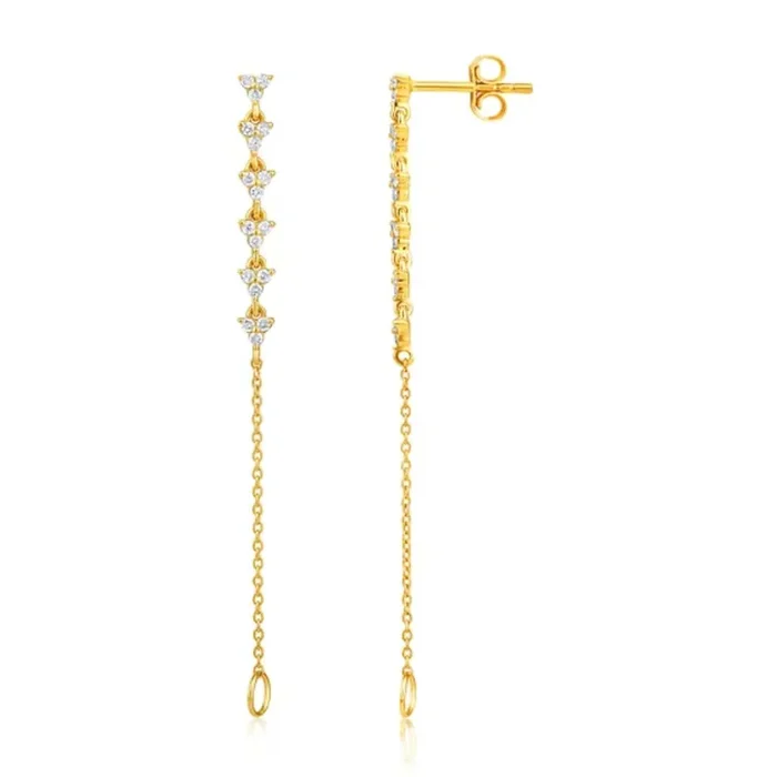 Trio Chain Diamond Yellow Gold Drop Earrings