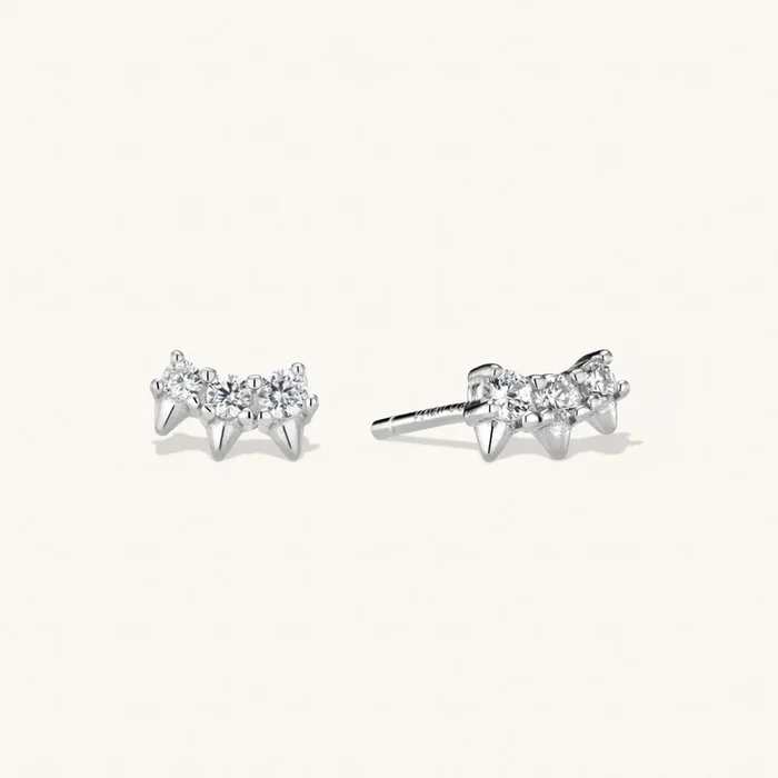 Trio Spike Stud Earrings Silver