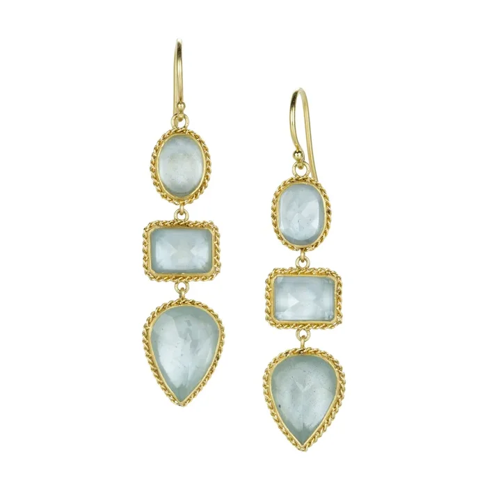 Triple Aquamarine Drop Earrings