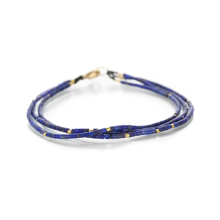 Triple Lapis and Gold Bracelet