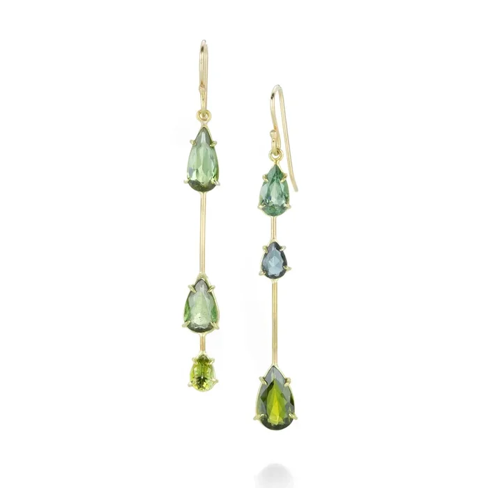 Triple Layer Asymmetrical Tourmaline Earrings