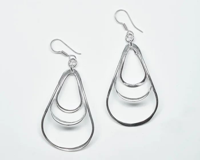 Triple Pear Sterling Silver Dangle Earrings