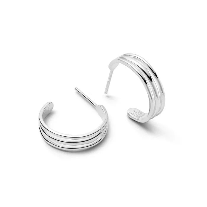 Triple Wave Hoop Earrings Sterling Silver