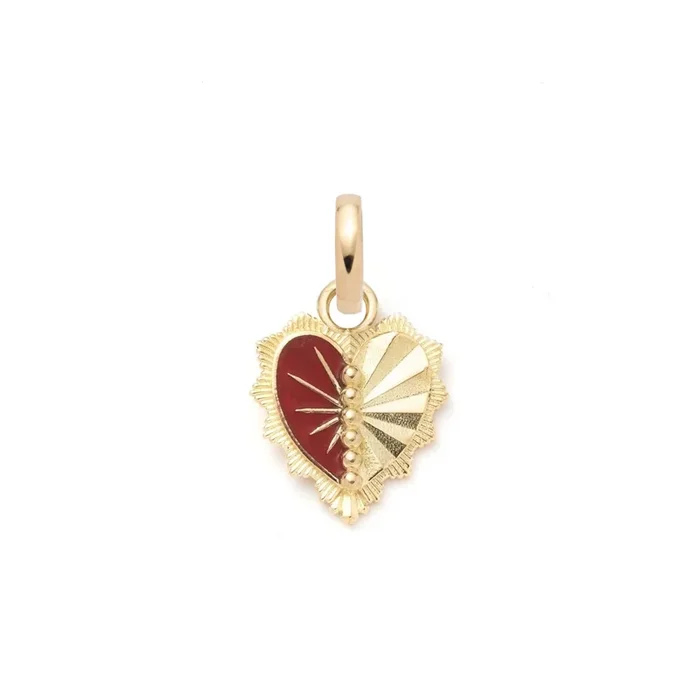 True Love Reflection Heart Miniature Medallion : in Yellow Gold with Red Ceramic and an Annex Link