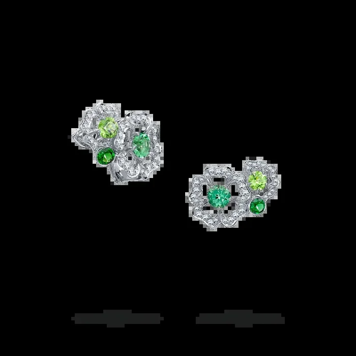 Tudor Rose Petal Tourmaline and Peridot Ear Climbers | In 18ct White Gold with Diamonds