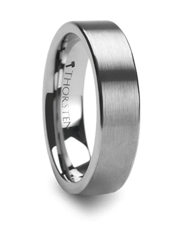 Tungsten Carbide ‘Messalina’ 6mm Flat Brushed Finish Wedding Band