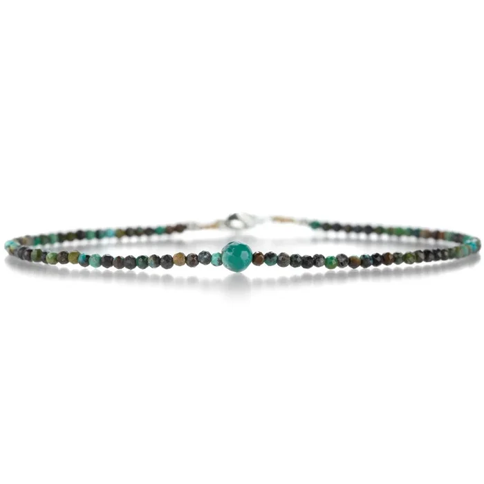 Turquoise and Chrysocolla Silver Beaded Bracelet