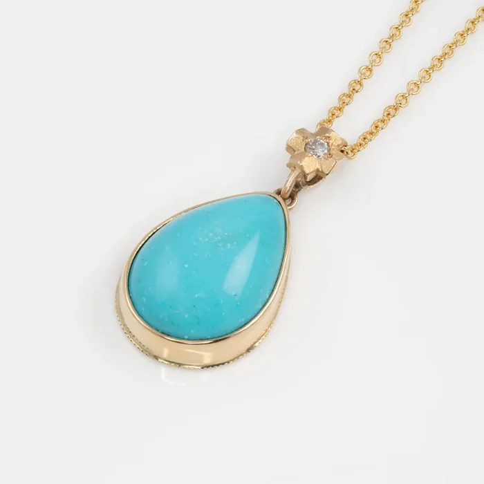 Turquoise and Diamond Fairy Cross Necklace