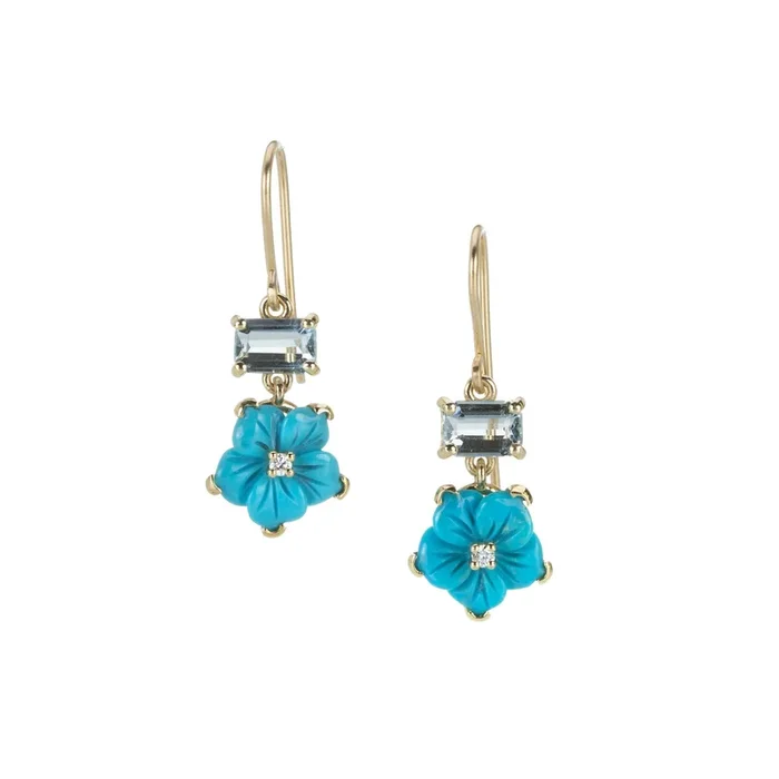 Turquoise Flower Earrings with Aquamarine