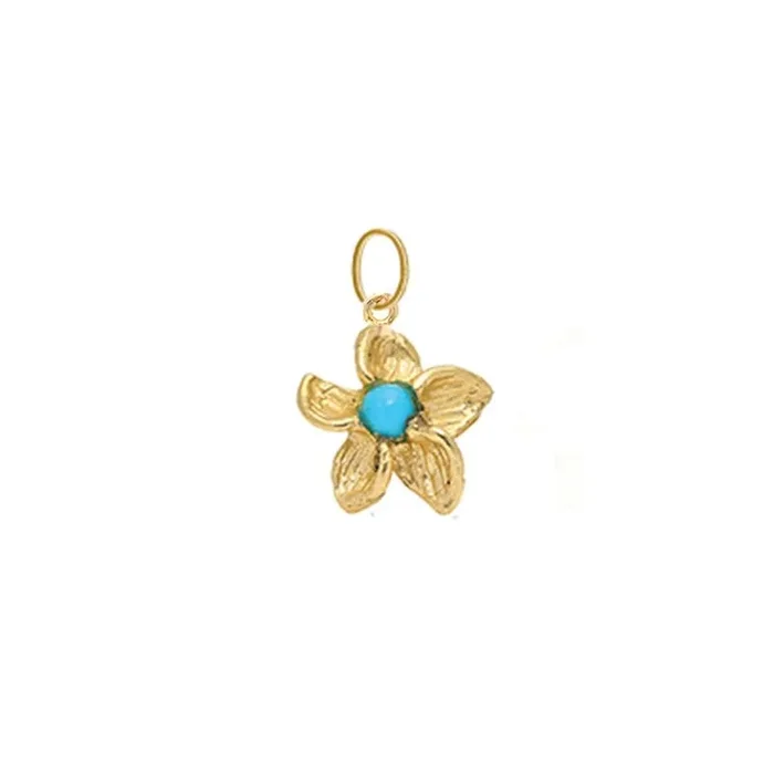 Turquoise Yellow Gold Plumeria Flower Charm