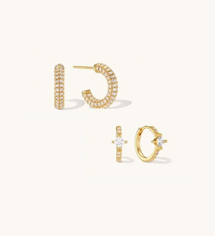 Twilight Crystal Hoop Earrings & Halo Hoop Earrings Stacking Set Gold