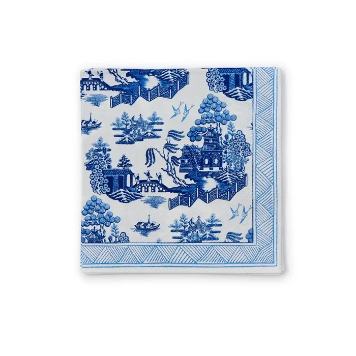 Two’s Company Blue Willow 3-Ply Paper Cocktail Napkins