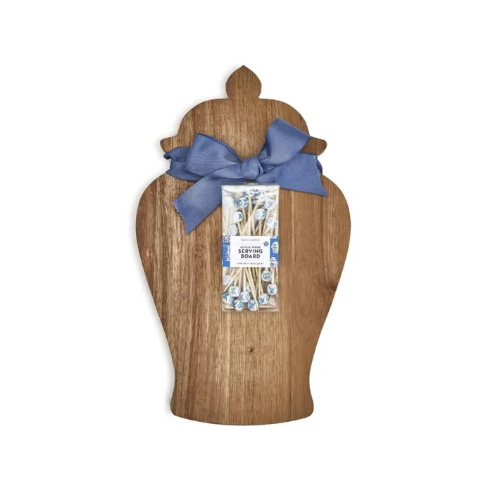 Two’s Company Ginger Jar-Shaped Serving Board with 20 Cocktail Picks